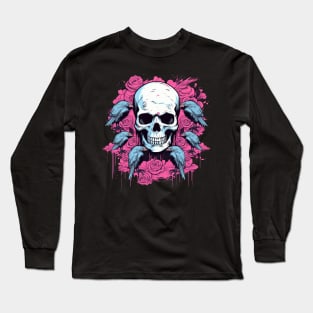 Evil Skull with Crow Birds Long Sleeve T-Shirt